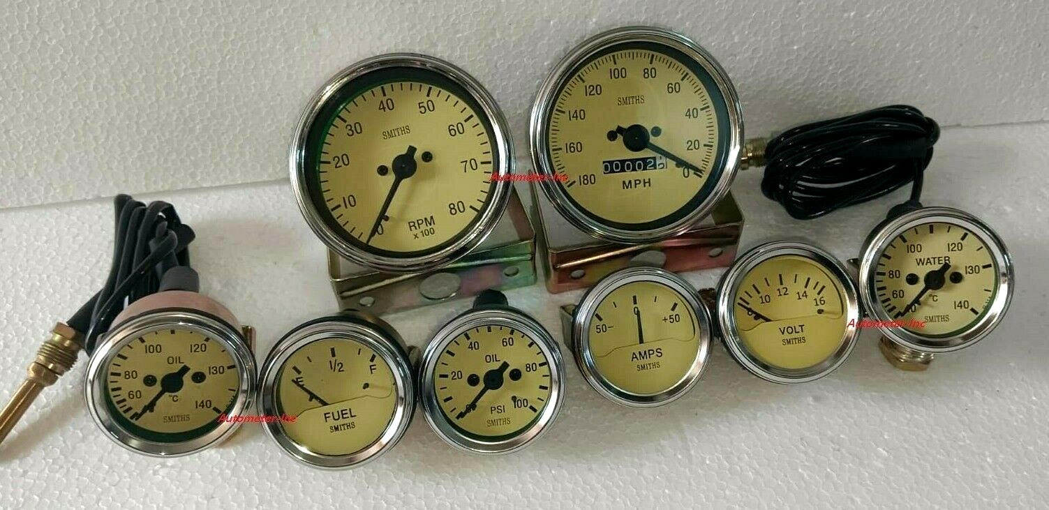 Smiths-52mm-Kit-Temp-Oil-Fuel-Oil Temp Volt +Amp +rpm+speedometer 85 mm