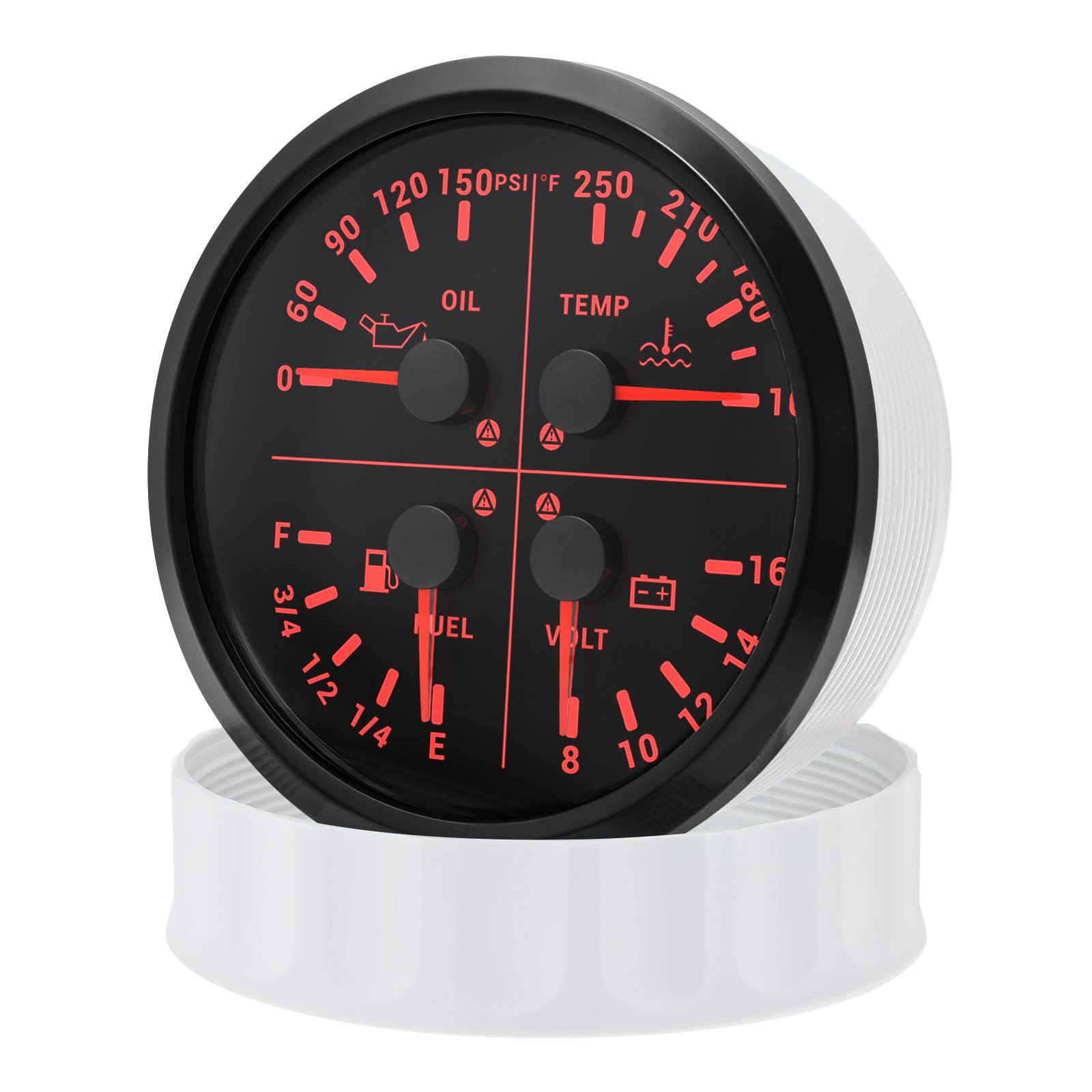 110MM Black 4 IN 1 Gauge Fuel Level Oil Pressure Water Temp Volt for Boat Car