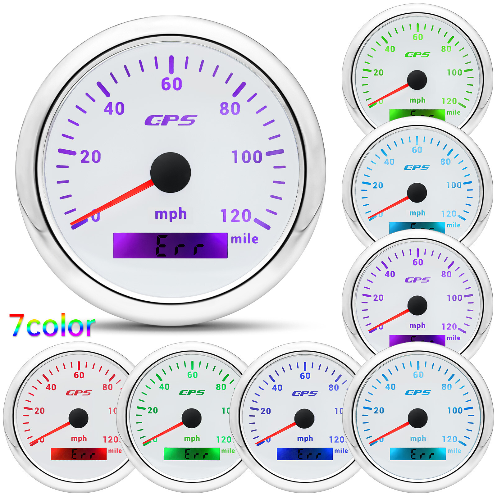 8 Gauge Set 85mm White GPS Speedometer 120MPH Tacho 8000RPM Gauge for Boat Car