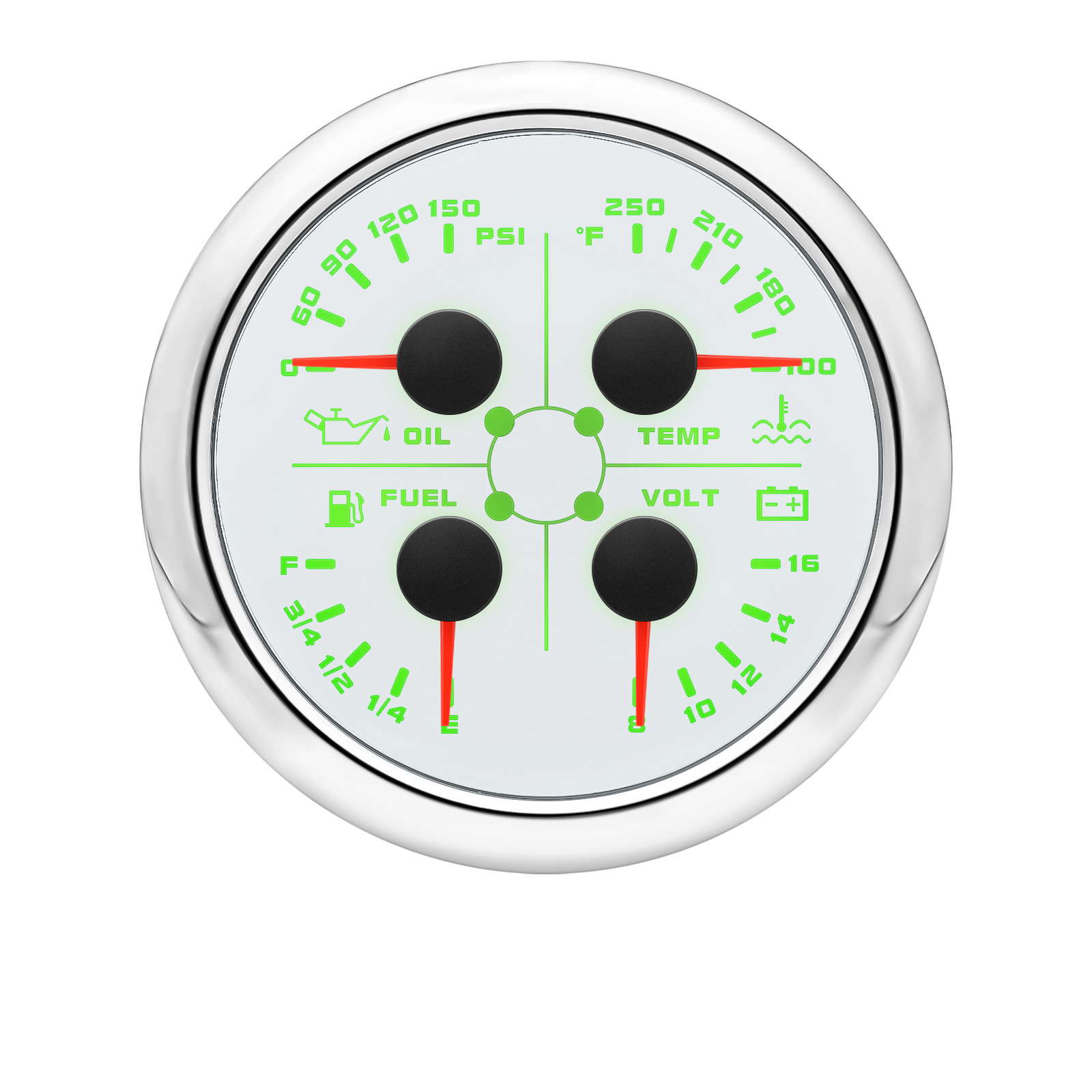 85MM 4 IN 1 Gauge Fuel Level 240-33ohms Oil Pressure Water Temp Volt With Sensor