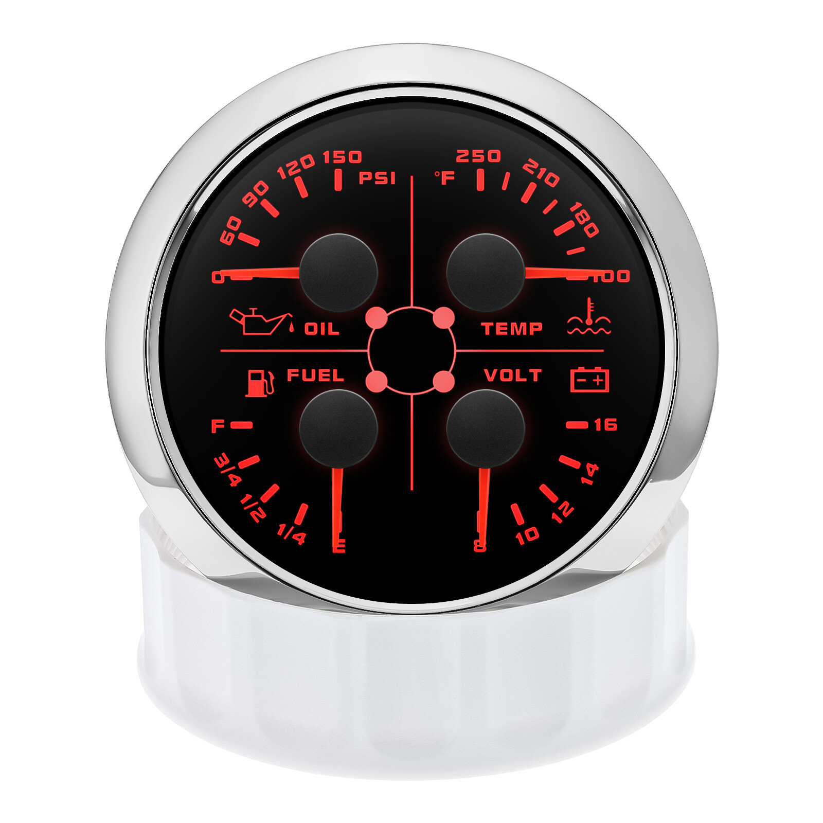 85mm 4 in1 Gauge Car Fuel Level Gauge Water Temp Oil Pressure Voltmeter W/Sensor