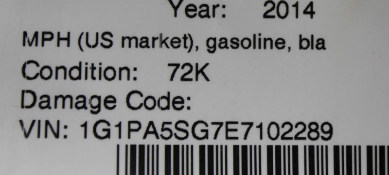 Speedometer Cluster 72K Miles MPH US Market 2013-2014 CHEVROLET CRUZE OEM #14981