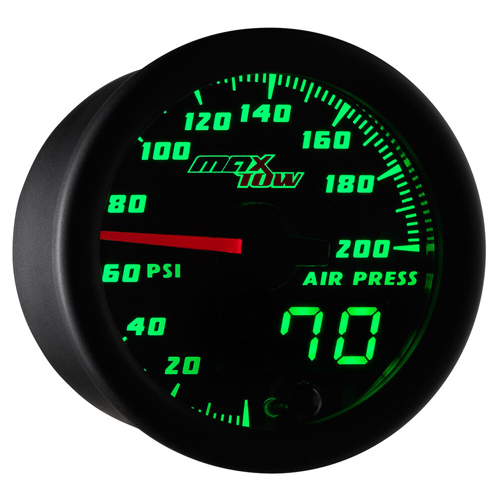 52mm MaxTow Black Face Air Pressure Air Suspension Gauge w Sensor